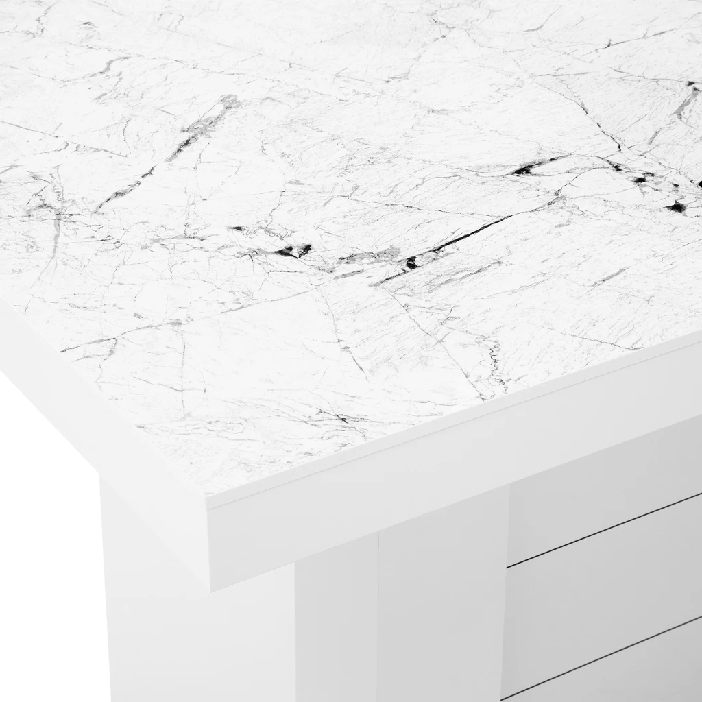 Stół rozkładany KOLOS II biały / nadruk marble marmur połysk