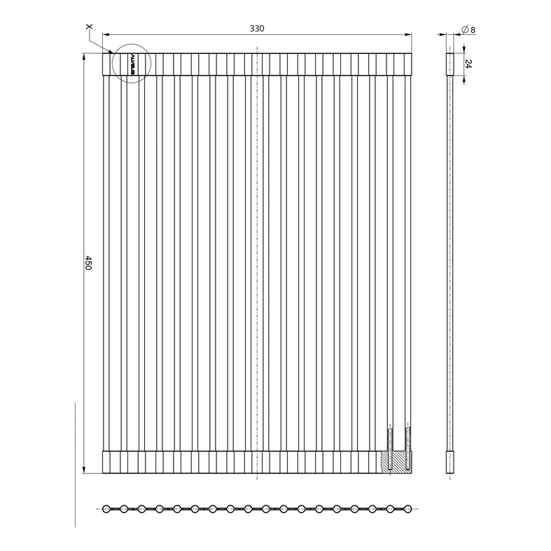 Rollmata czarna ALVEUS ALLROUND 45x33 cm - wymiary.