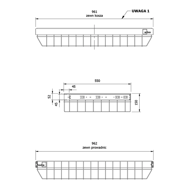 WIRE kosz wysuwany do szafy ADBOX 100 cm 