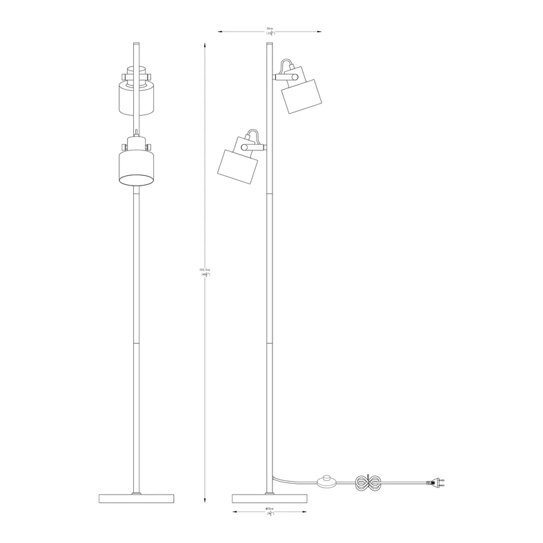 Lampa podłogowa DRACO w czarnym kolorze w 2 ruchomymi kloszami i okrągłą podstawą.