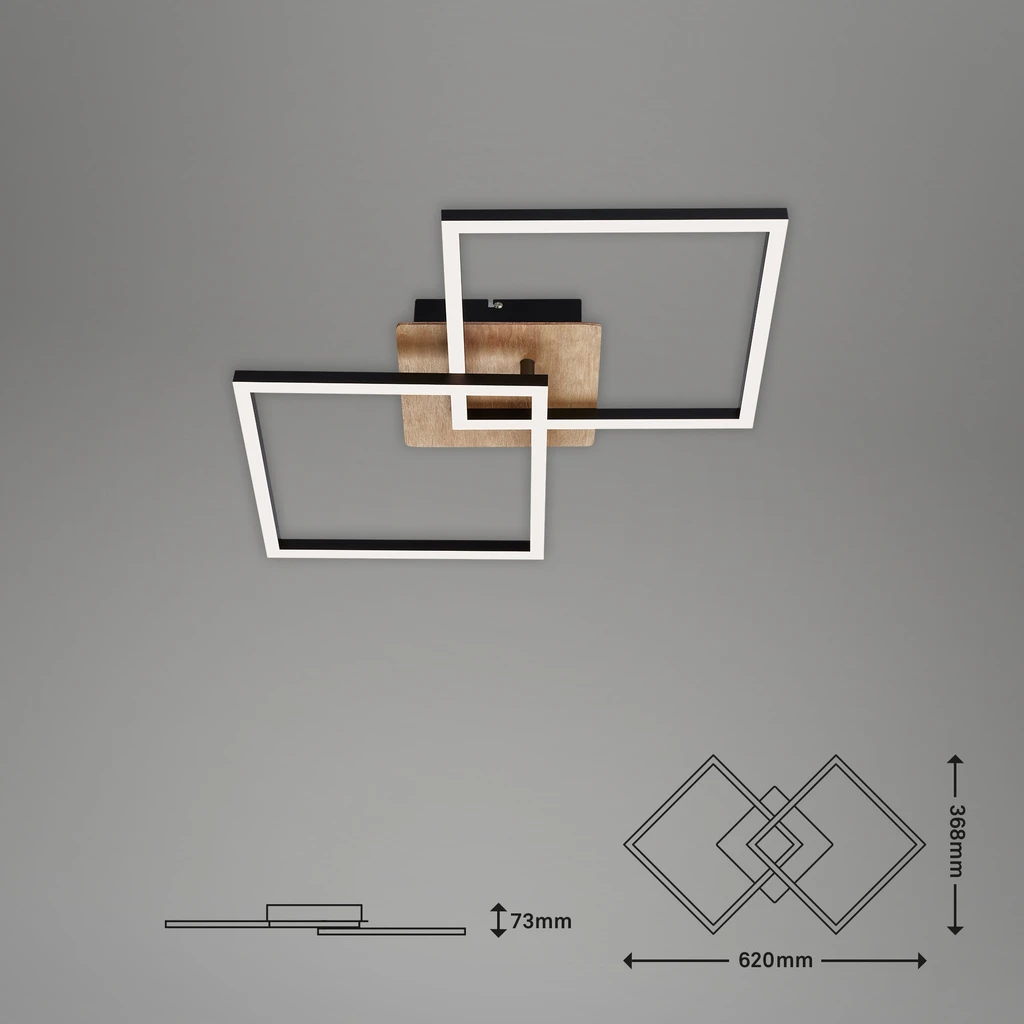 Lampa sufitowa CCT LED prostokątna 2 ramki czarna drewno FRAME 62 cm - wymiary.