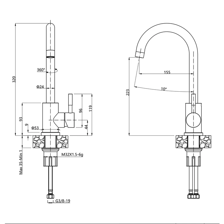 Komplet zlewozmywak QUADRON czarny AVENIR SMART 40X45 cm z baterią