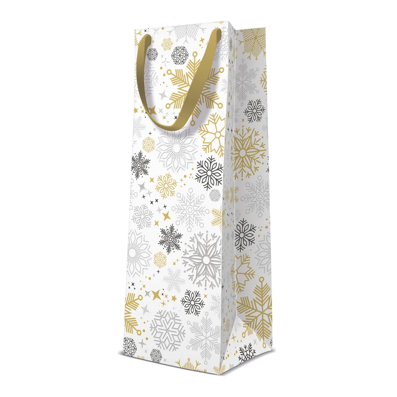 Torebka na prezent świąteczna METALLIC SNOWFLAKES BOTTLE 37 cm