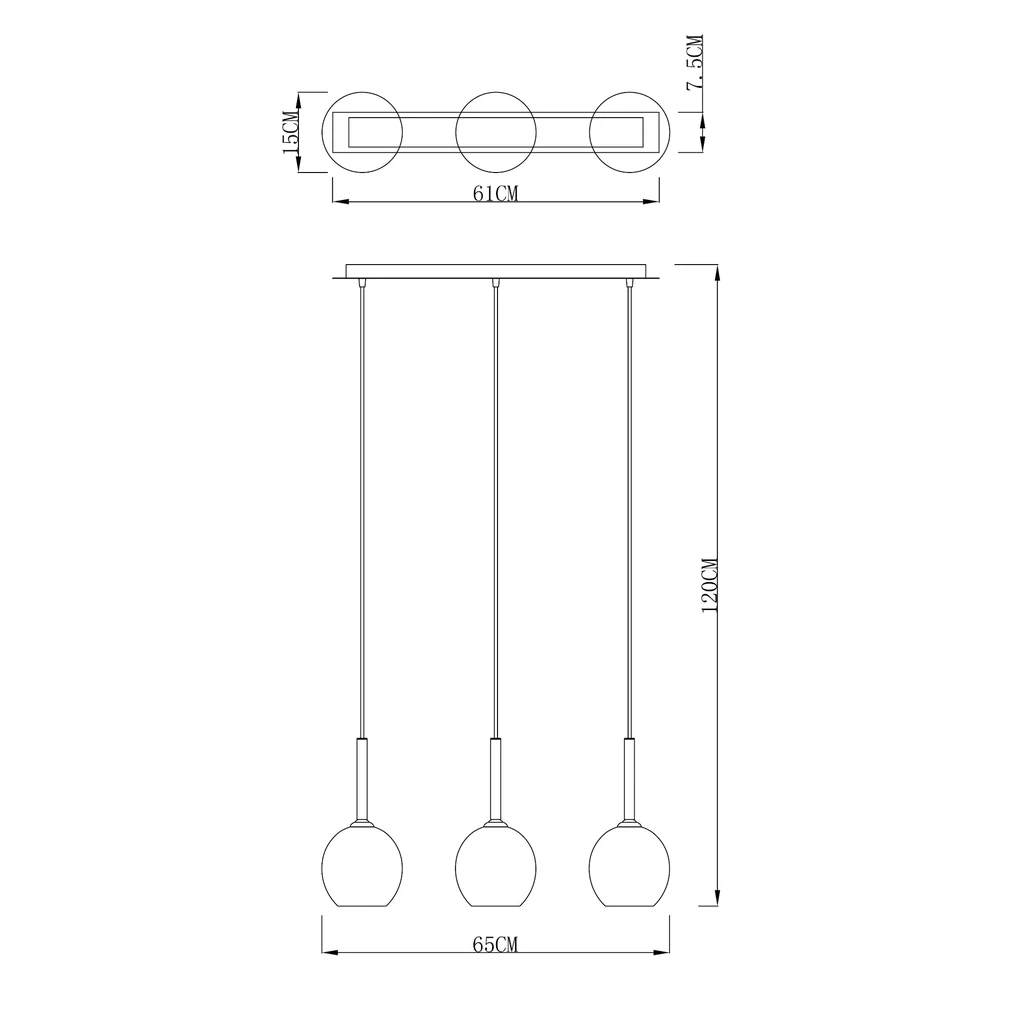 Lampa wisząca 3 szklane klosze chrom MONIC