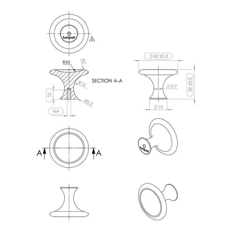 Gałka PORTO PLUS czarna BELL 4,2 cm