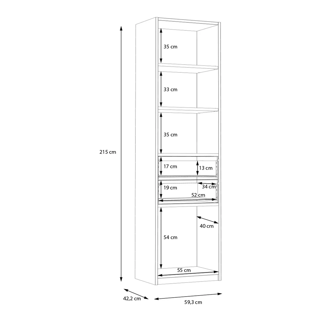 Regał z półkami i szufladami S-ROOM 59,4 cm