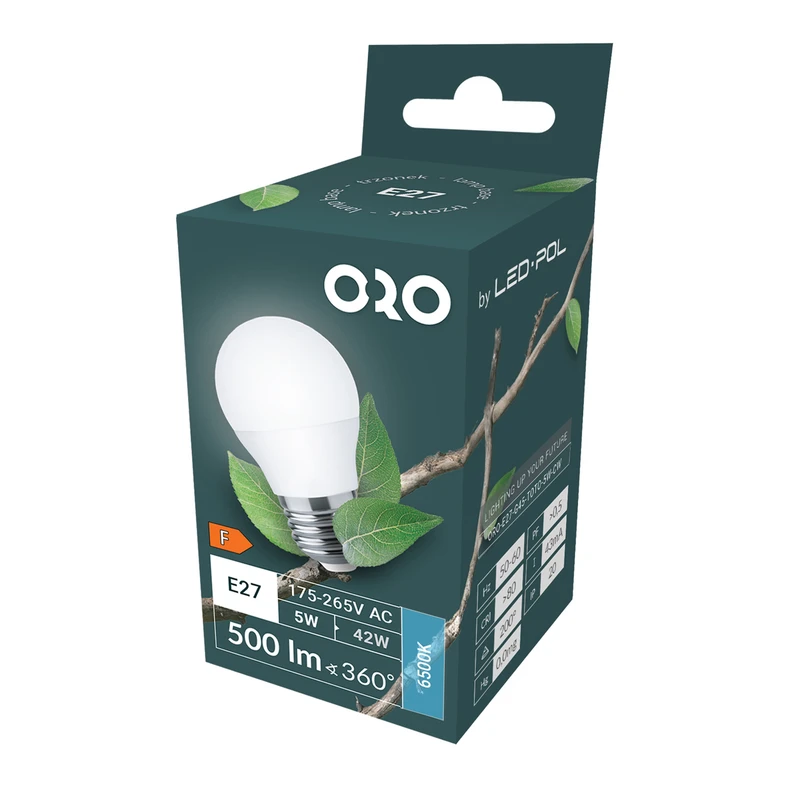 Żarówka LED E27 5W barwa zimna ORO-E27-G45-TOTO-5W-CW