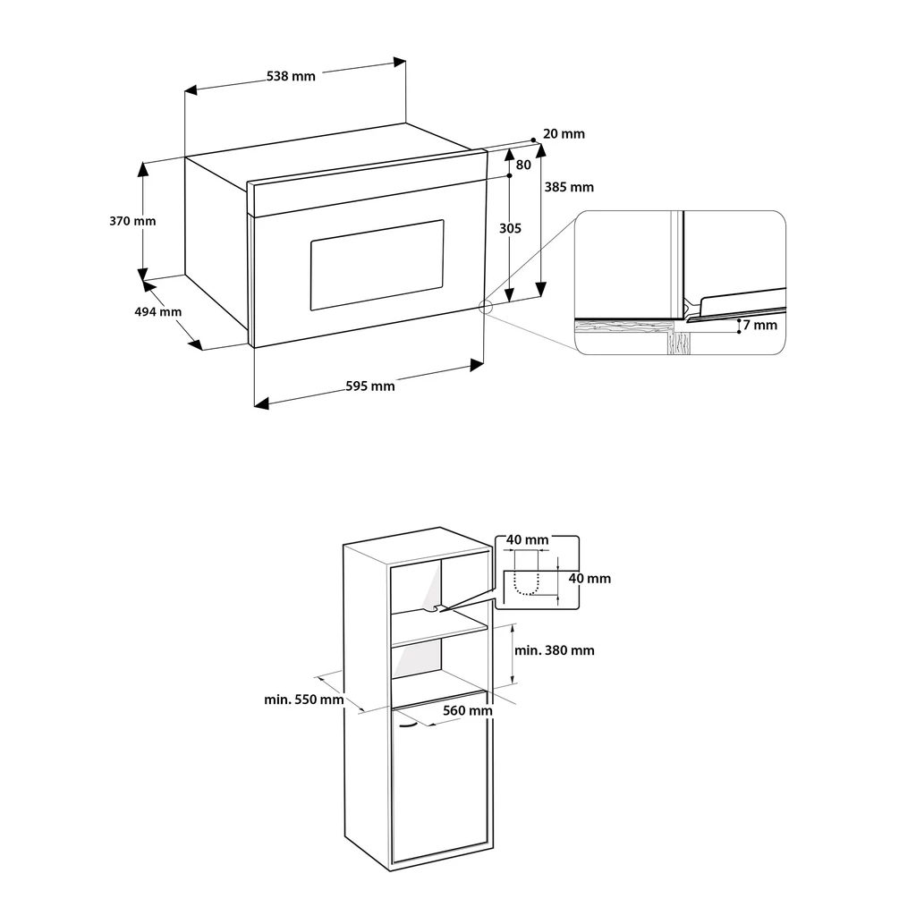 Mikrofala do zabudowy z funkcją Crisp czarna WHIRLPOOL W7MD440NB