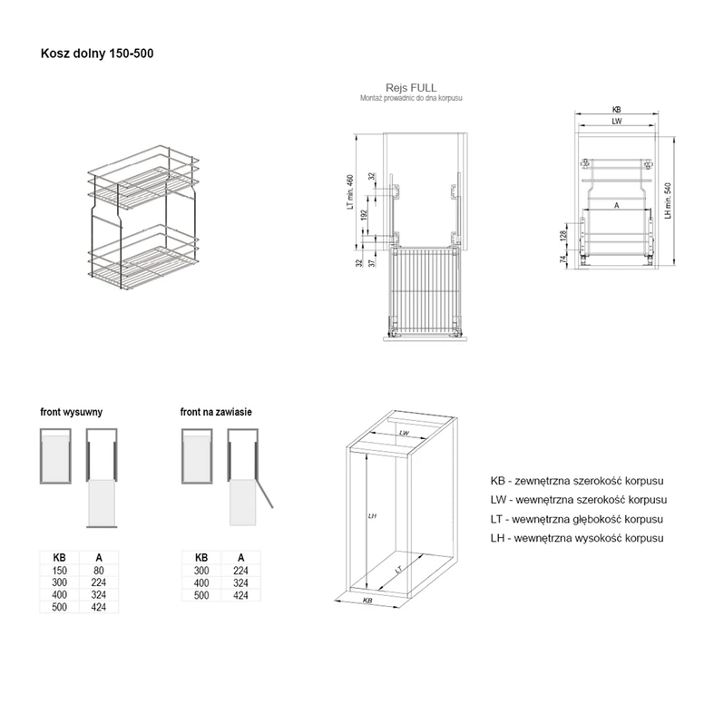 Kosz dolny cargo mini do kuchni metal grafit 50/2 (10/MPZ) INSIDE