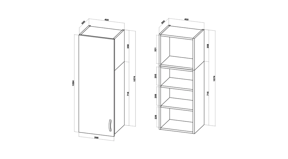 Szafka wisząca wysoka BASIC PLUS BPMI/40-1F (72+36/1F) ramka szara - wymiary.