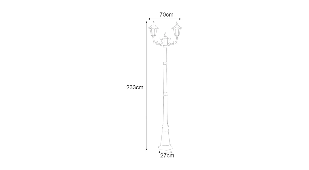 Lampa zewnętrzna outdoor 2-ramienna czarna STANDARD - wymiary.