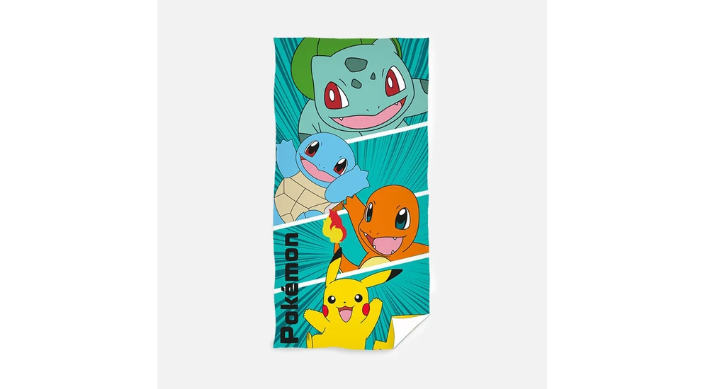 Zielony ręcznik z grafiką postaci z bajki pokemon