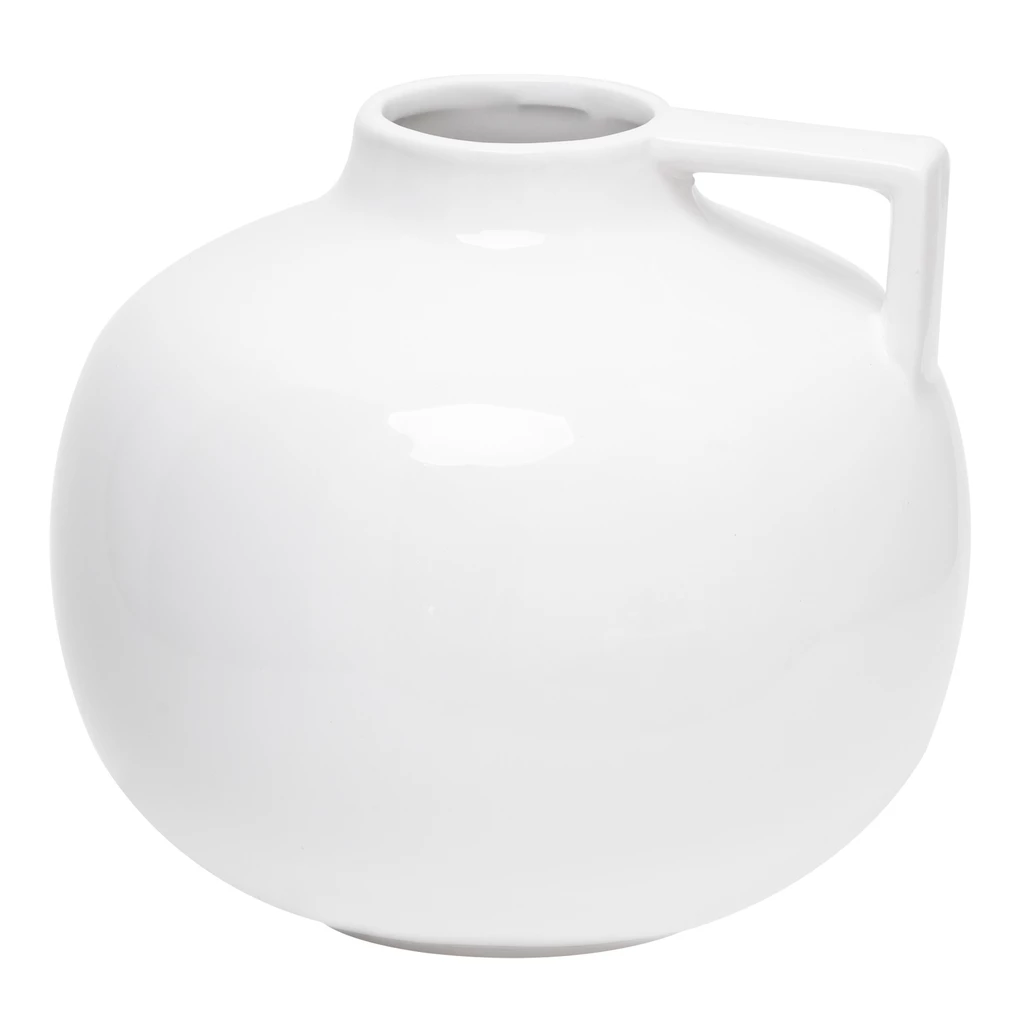 Wazon ceramiczny okrągły z uchem biały 18 cm