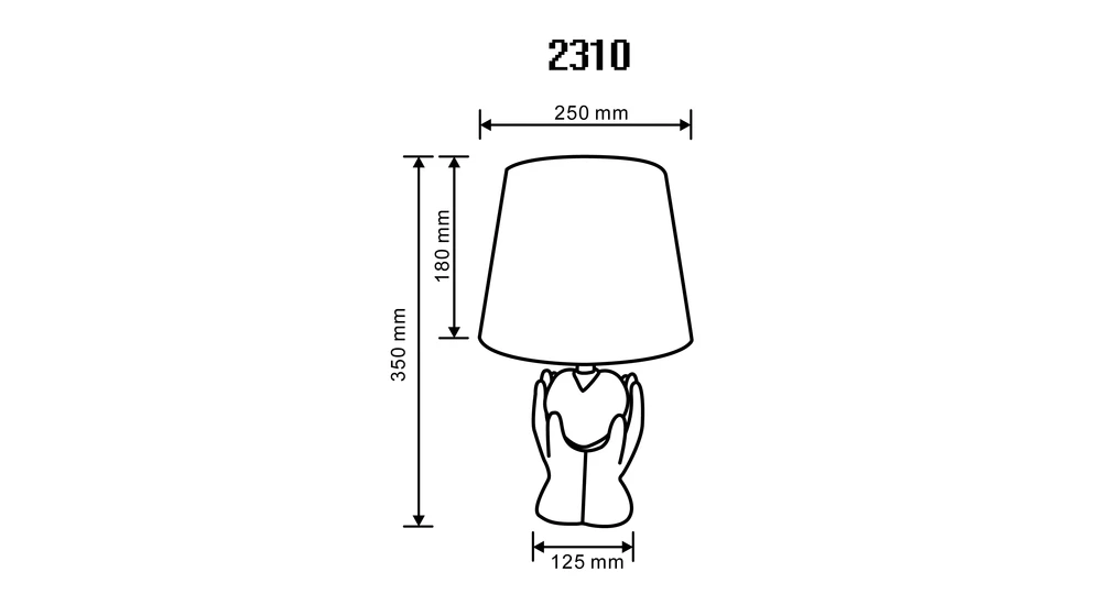 Lampa stołowa z abażurem, szara - wymiary.