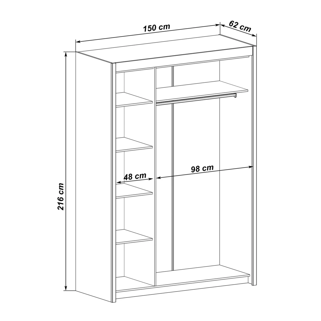 Szafa przesuwna z lustrem dąb sonoma INOVA 150 cm