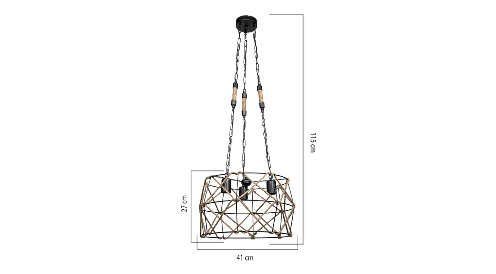 SIDELYA to lampa wisząca, która udekoruje wnętrze nadając mu stylizacji boho lub marynistycznej oraz naturalnego czaru. Ozdobna oprawa dla żarówek ma kształt wzorowany na geometrycznej figurze. Jej atutem i ozdobą są naturalne komponenty. 