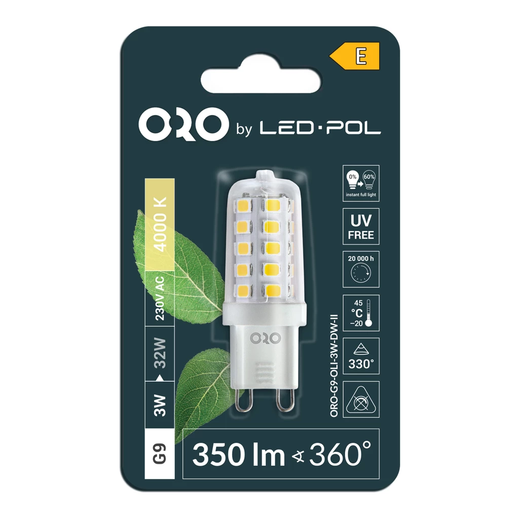 Żarówka LED G9 3W barwa neutralna ORO-G9-OLI-3W-DW-II