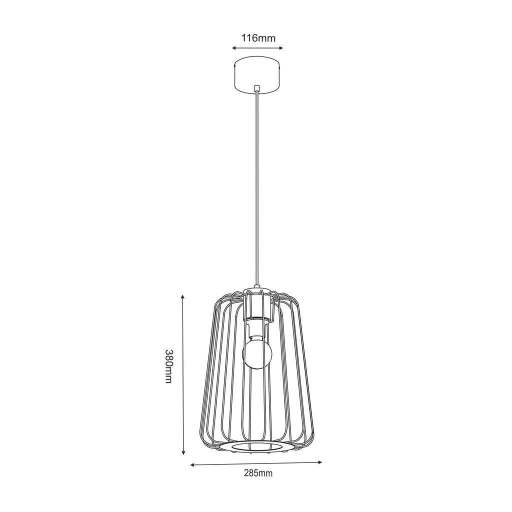 Lampa wisząca czarna jasne drewno TRAD I - wymiary.