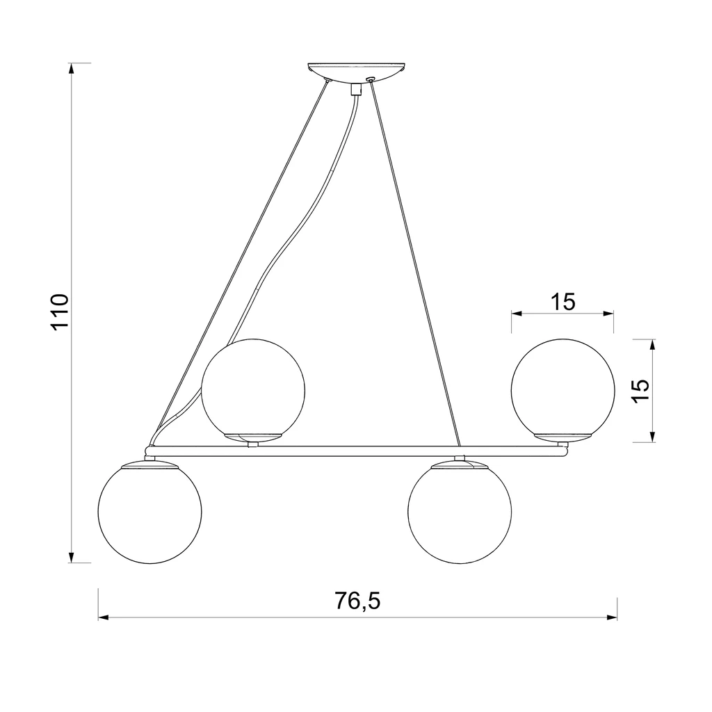 Lampa wisząca 6 kloszy kule czarno-złota BOLTI VI - wymiary.