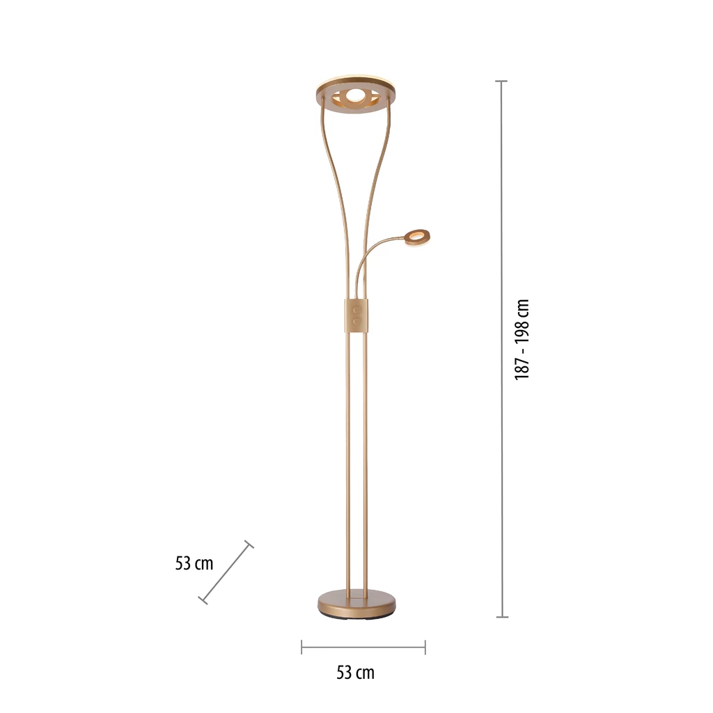 Lampa podłogowa 3-punktowa LED mosiądz HELIA - wymiary.