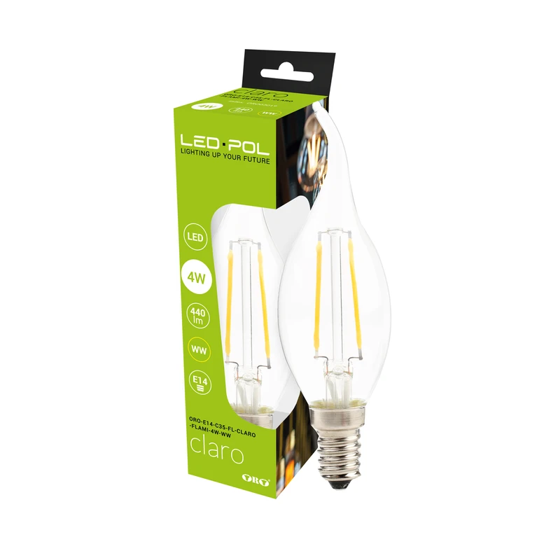 Żarówka LED E14 4W barwa ciepła ORO-E14-C35-FL-CLARO-FLAMI-4W