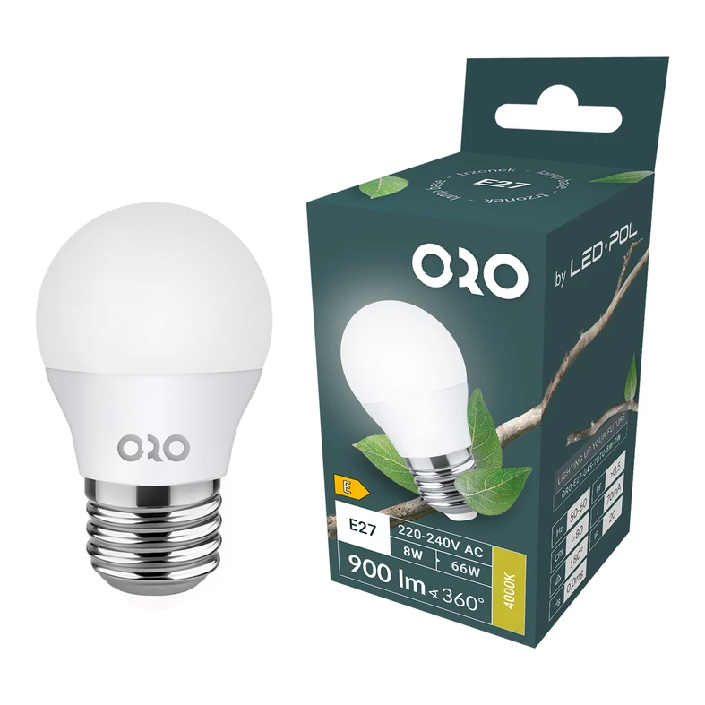 Żarówka LED E27 8W barwa neutralna ORO-E27-G45-TOTO-8W-DW