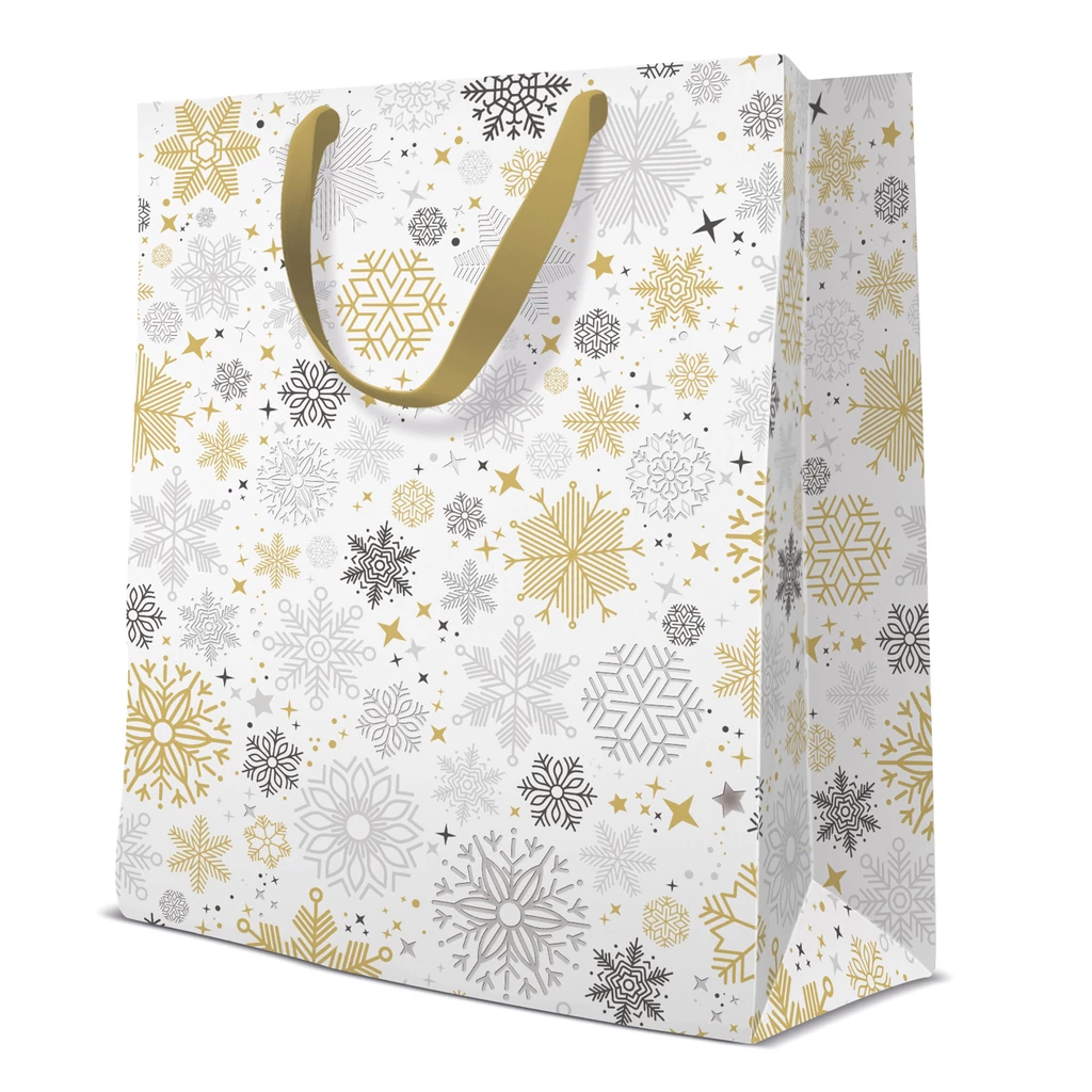 Torebka na prezent świąteczna METALLIC SNOWFLAKES LARGE 33,5 cm