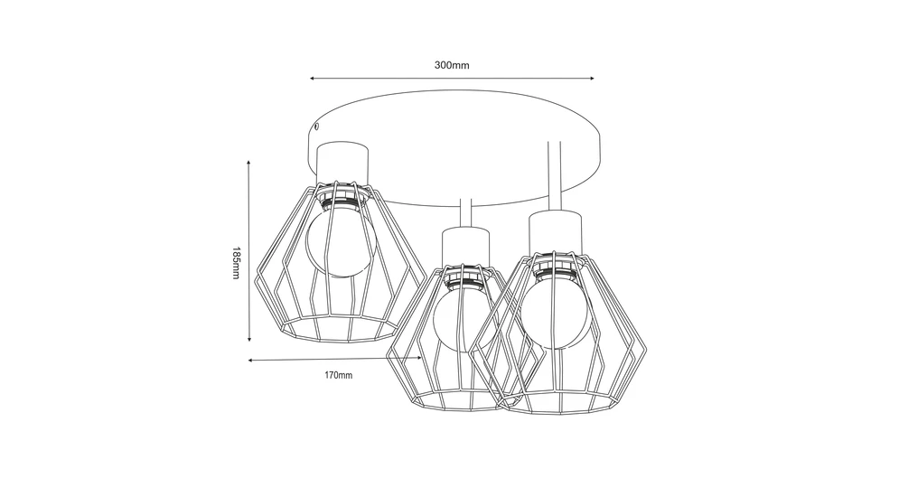 Lampa sufitowa czarno-złota PARKLA BASKET III - wymiary.