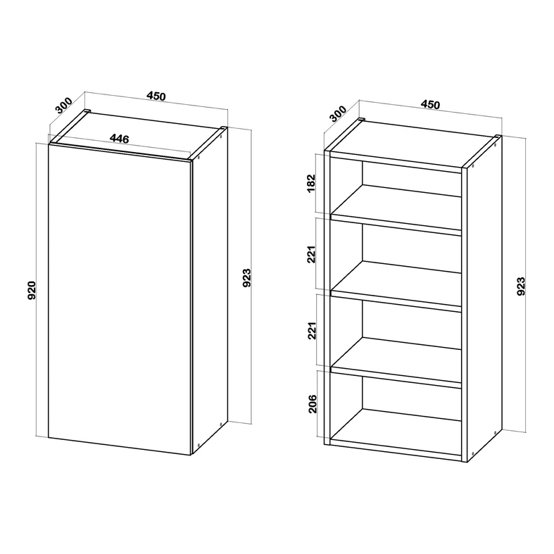 Szafka górna wysoka BASIC PLUS BP/G45-92 - wymiary.