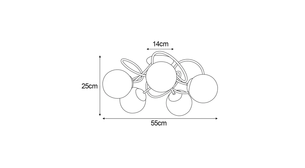 Lampa sufitowa 5 kloszy kule czarna FLORO - wymiary. 