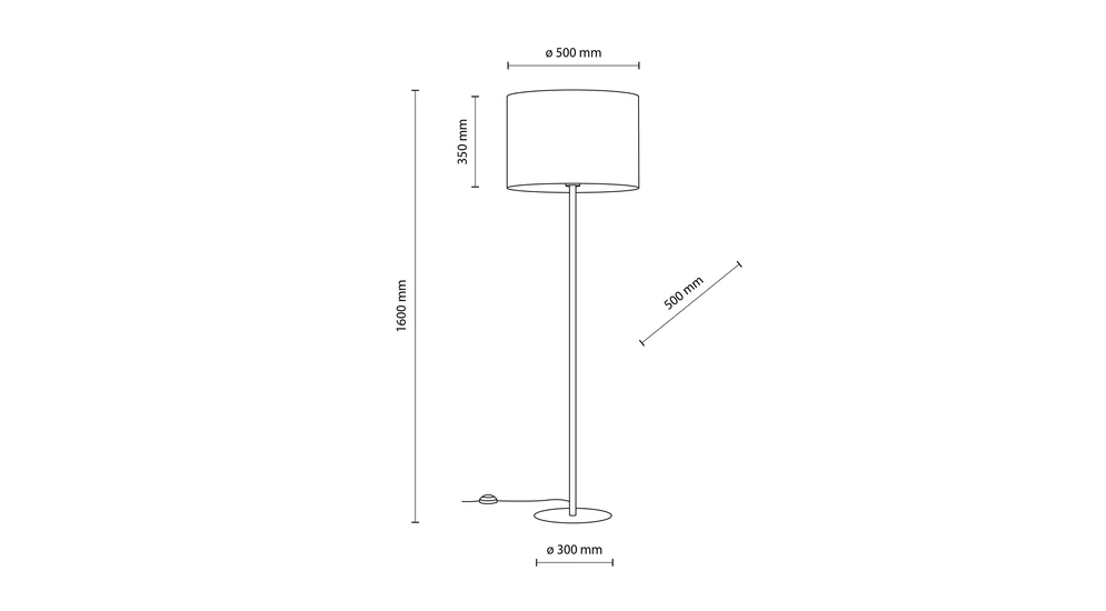 Lampa podłogowa z abażurem czarno-złota UMBERTO - wymiary.