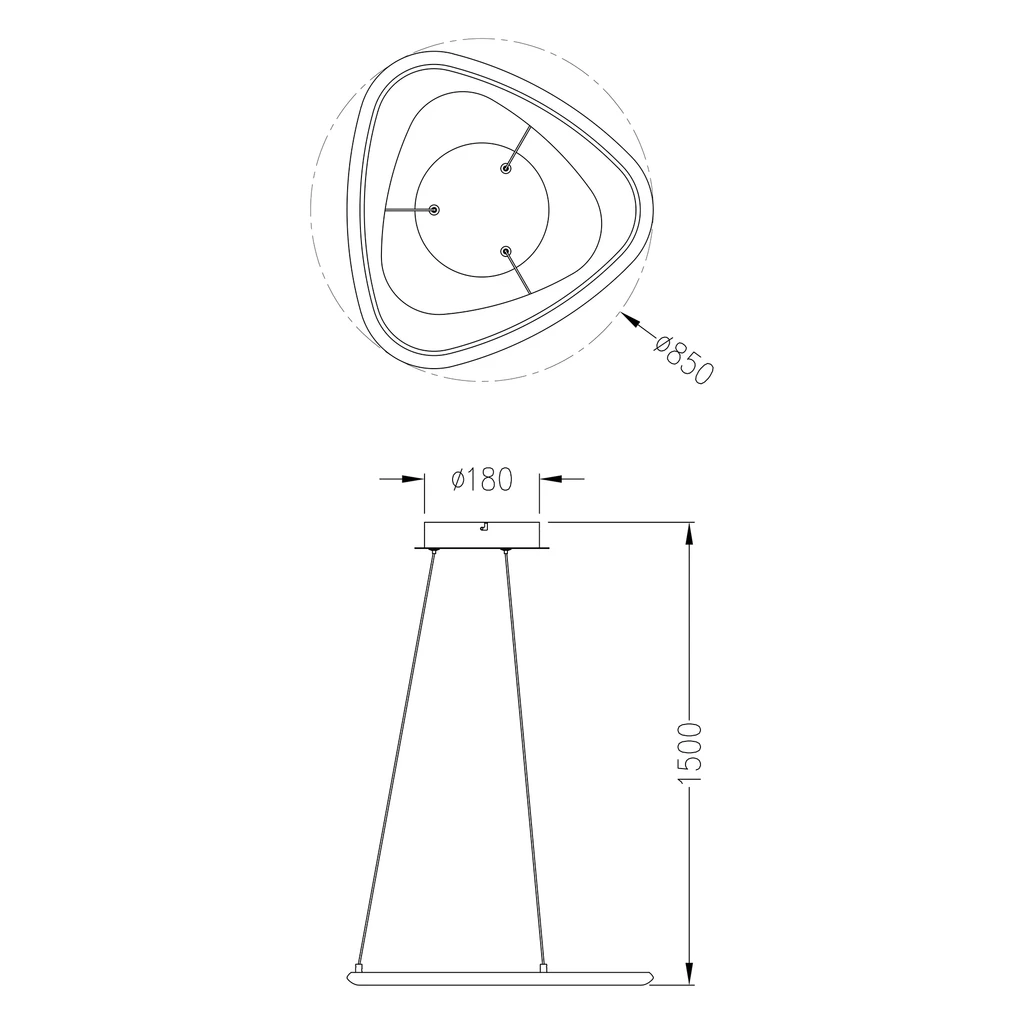 Lampa wisząca LED chromowana czarna GETAFE 85 cm - wymiary.