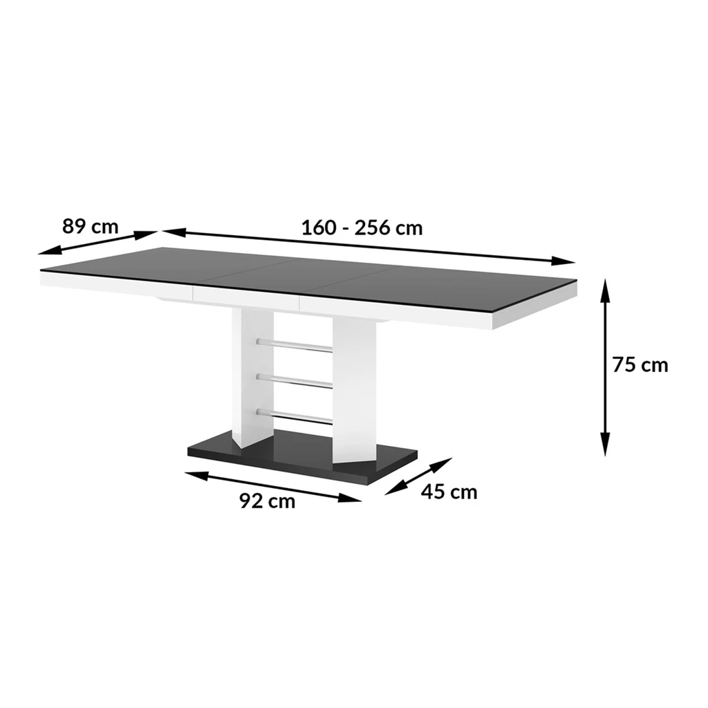 Stół rozkładany LINOSA LUX biały / czarny połysk