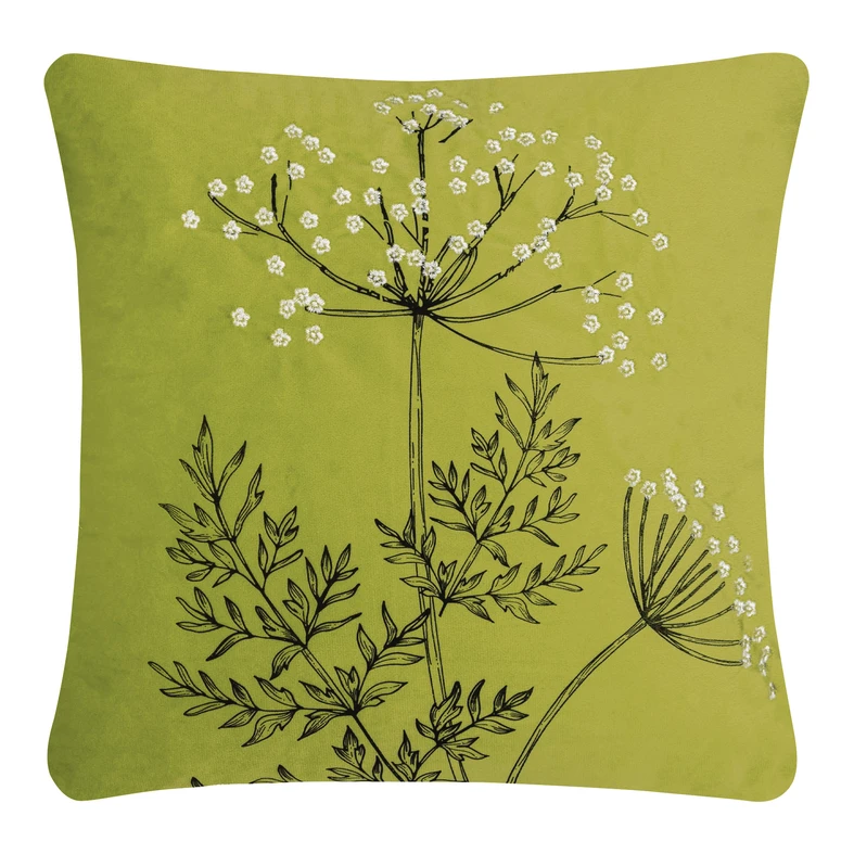 Poszewka welurowa z haftem zielona ANISE 45x45 cm