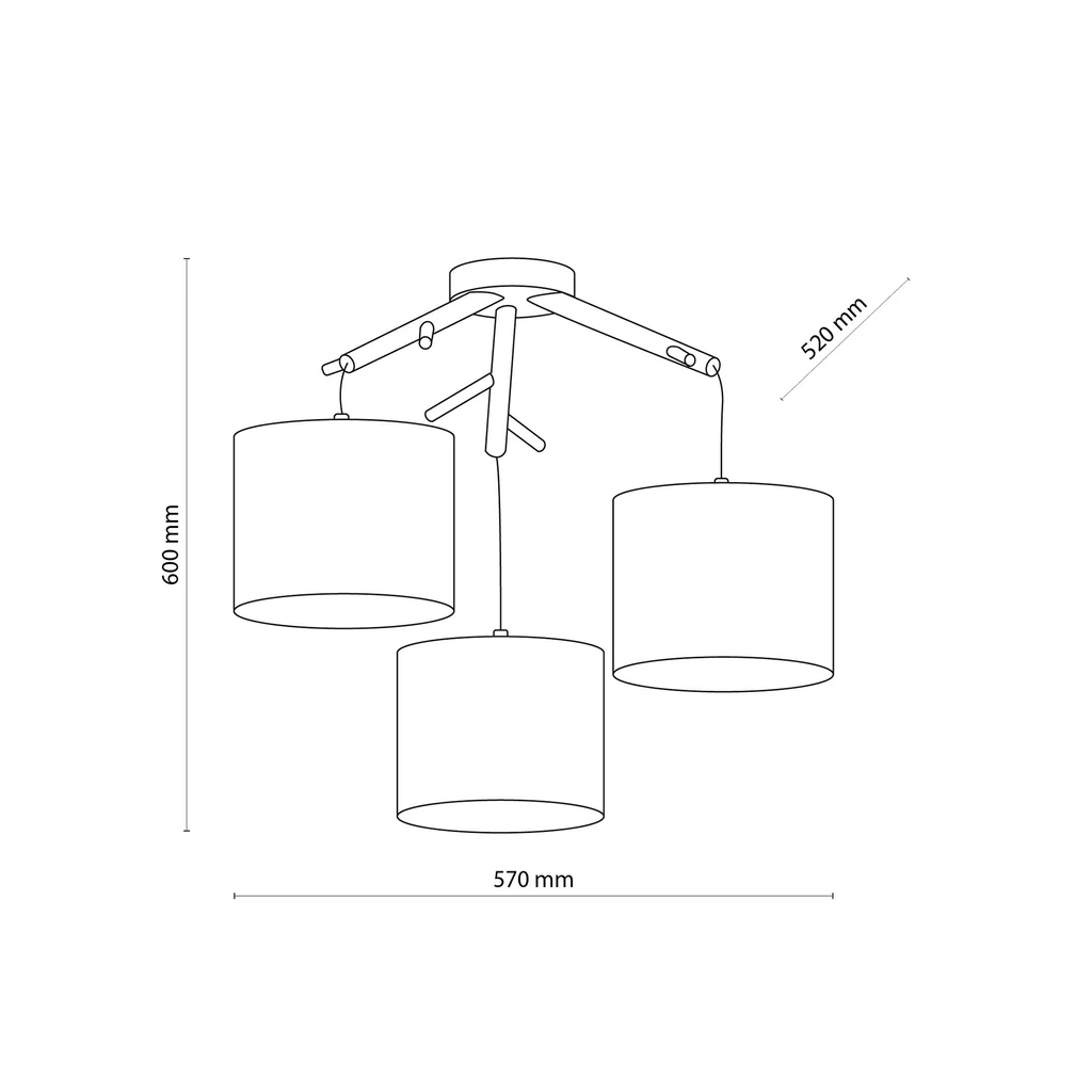 Lampa wisząca szara ALBERO LINEN III - wymiary.