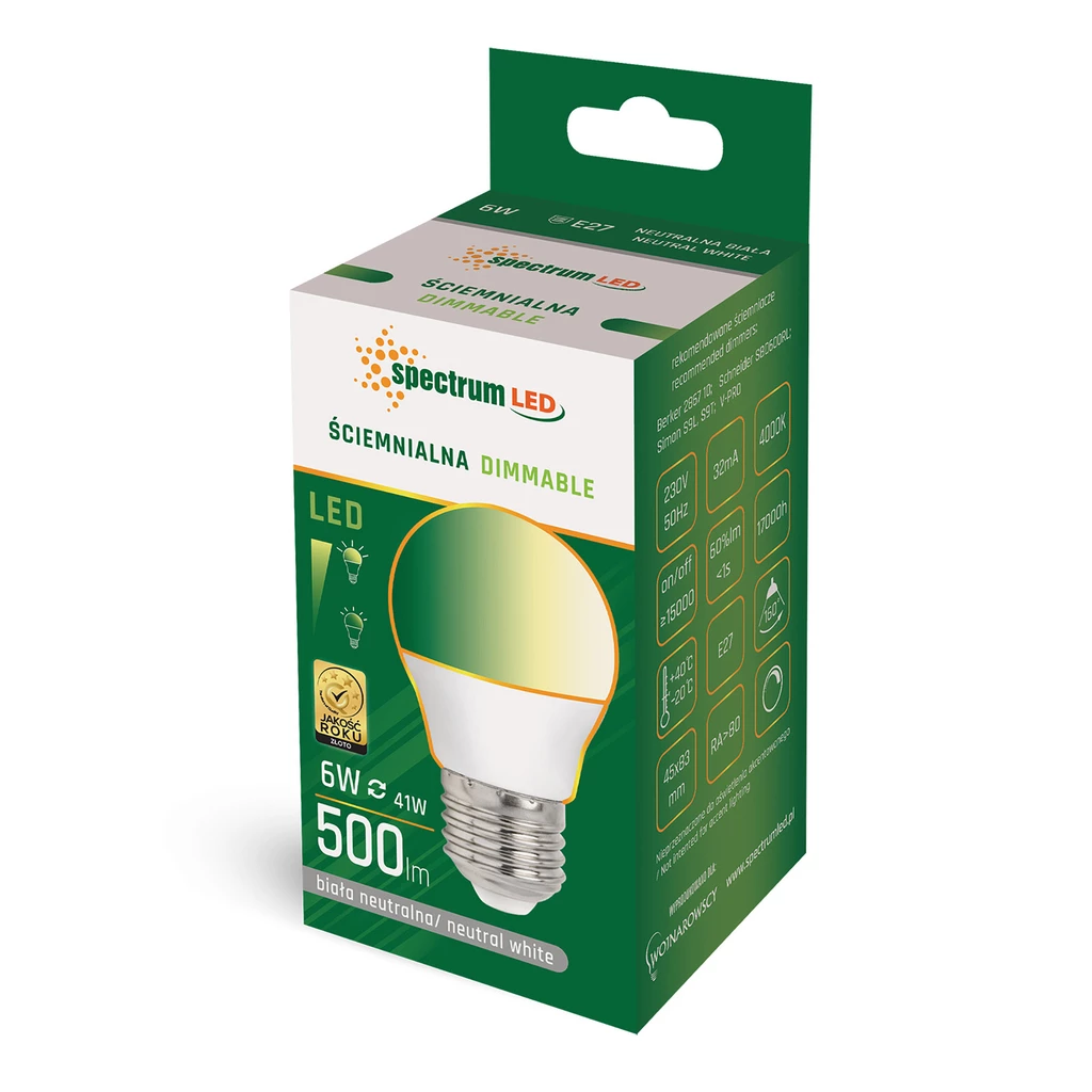 Żarówka LED E27 6W barwa neutralna DIMMABLE SPECTRUM