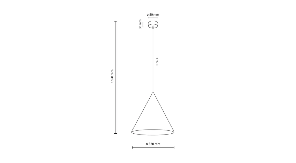 Lampa wisząca czarna CONO 1L - wymiary.