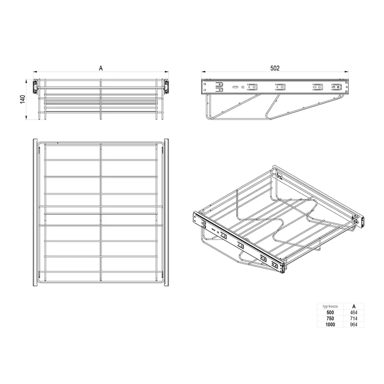 Kosz na buty wysuwany antracyt WIRE do szaf ADBOX 100 cm