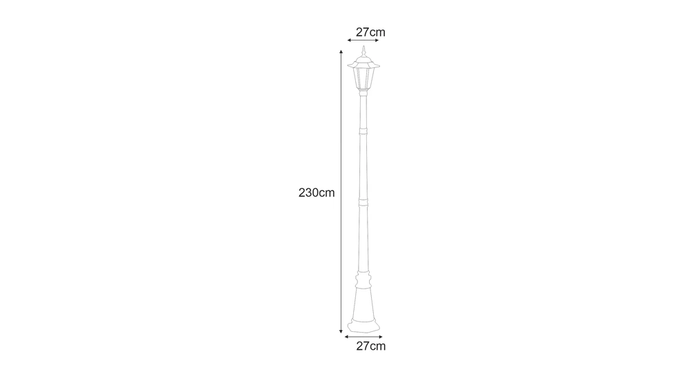 Lampa zewnętrzna outdoor wysoka czarna STANDARD - wymiary.