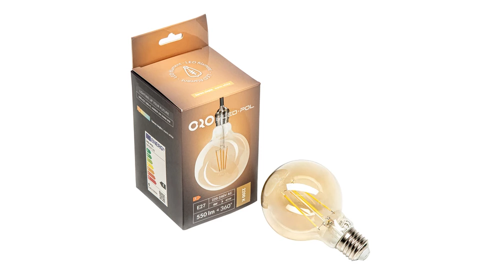 Żarówka ozdobna LED E27 6W barwa ciepła ORO-E27-G80-FL-AMBER-6W-DIMM