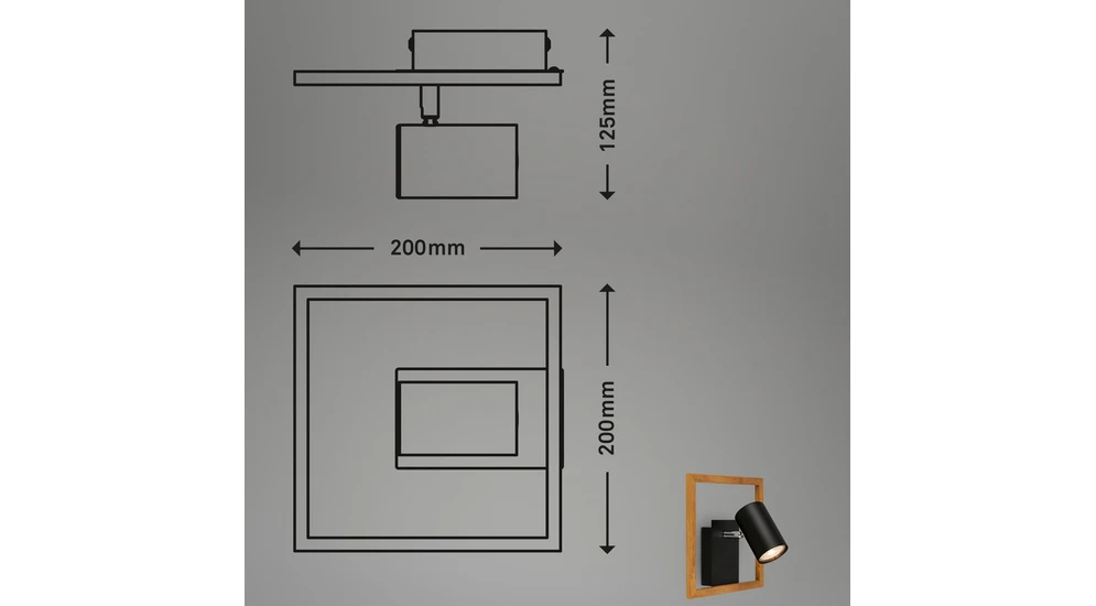 Kinkiet ramka jasne drewno czarny FREY - wymiary.