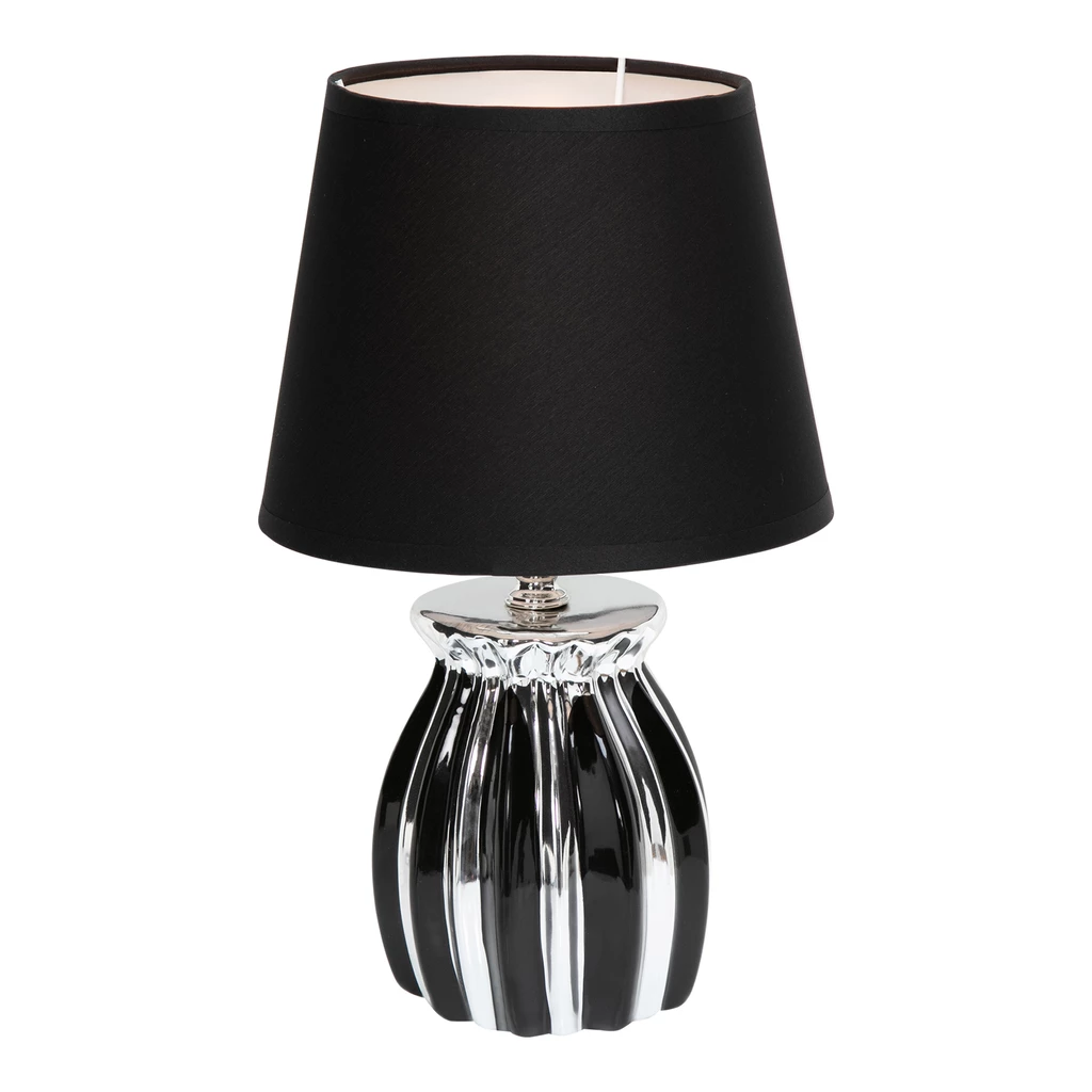 Lampka nocna glamour czarno - srebrna, ceramiczna podstawa