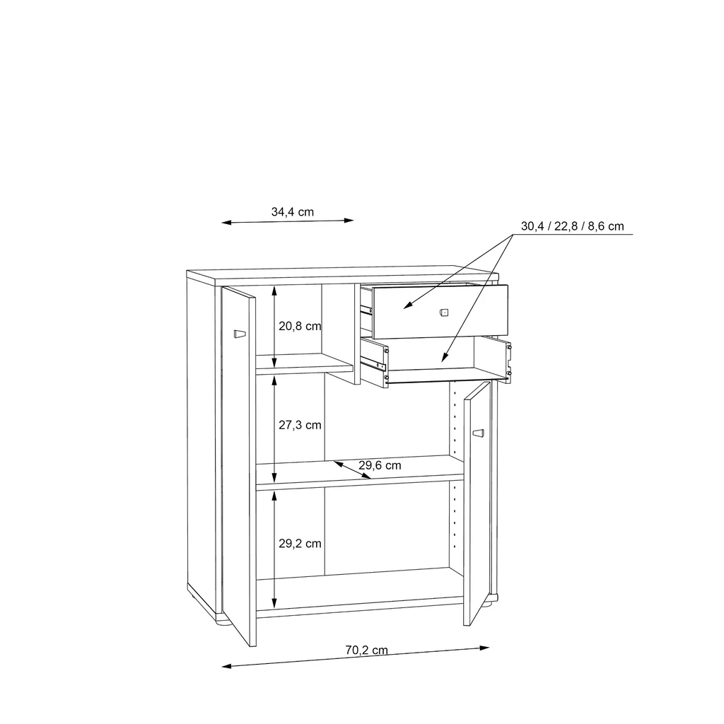 Komoda TEMPRA 2 niska 2D2S, dąb artisan