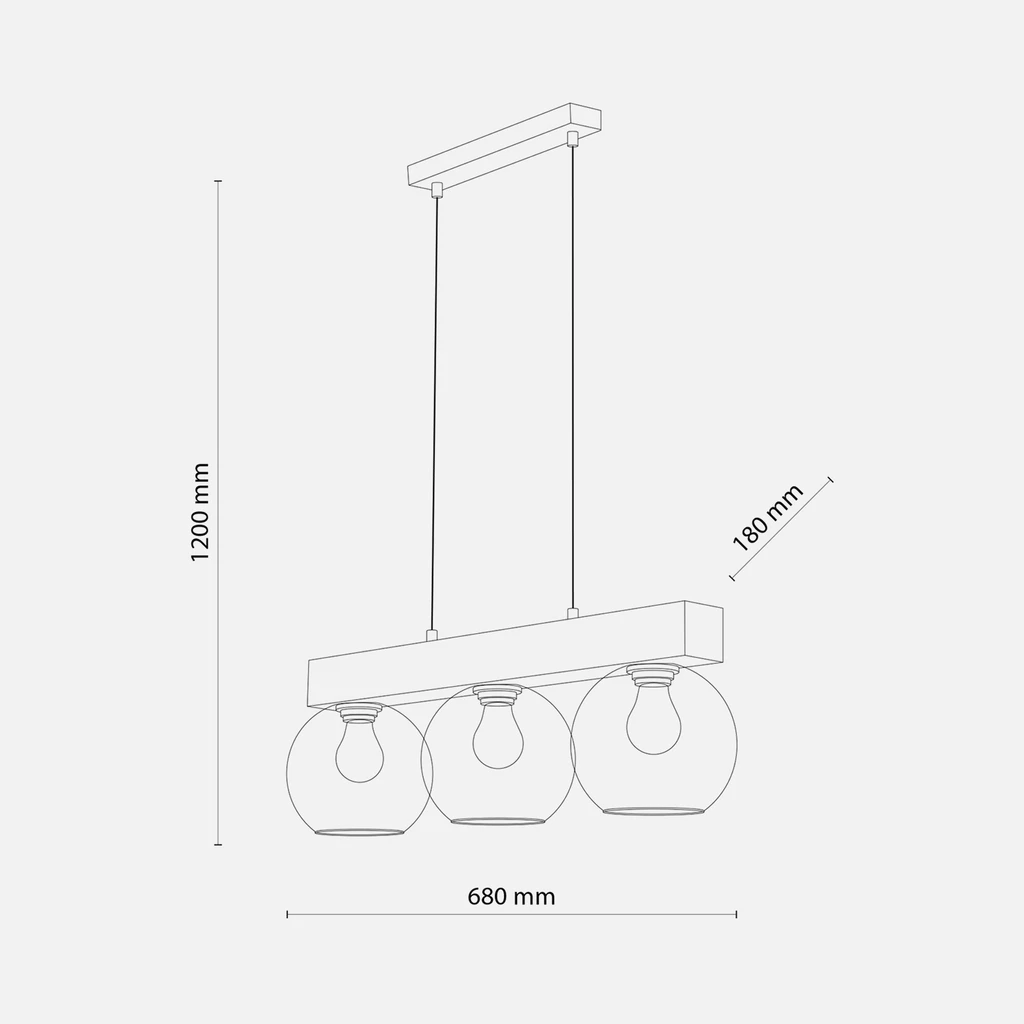 Lampa wisząca drewniana listwa FLAVIA III - wymiary.