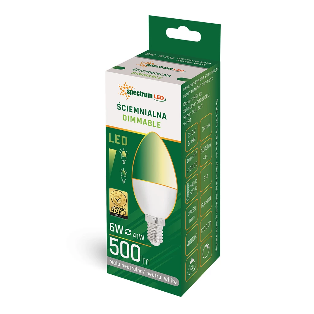 Żarówka LED E14 6W barwa neutralna DIMMABLE SPECTRUM