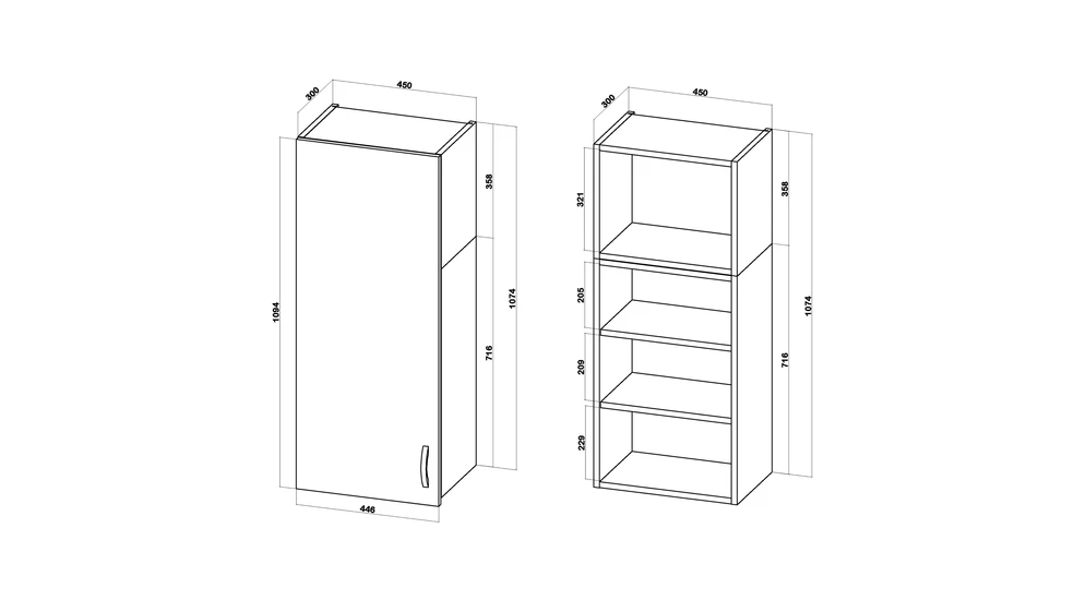 Szafka wisząca wysoka BASIC PLUS BPMI/45-1F (72+36/1F) ramka szara - wymiary.