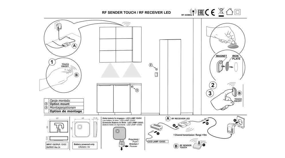 Sterownik RF RECEIVER LED 15W i włącznik RF SENER dla oświetlenia LED LUMIX T - instrukcja montażu.