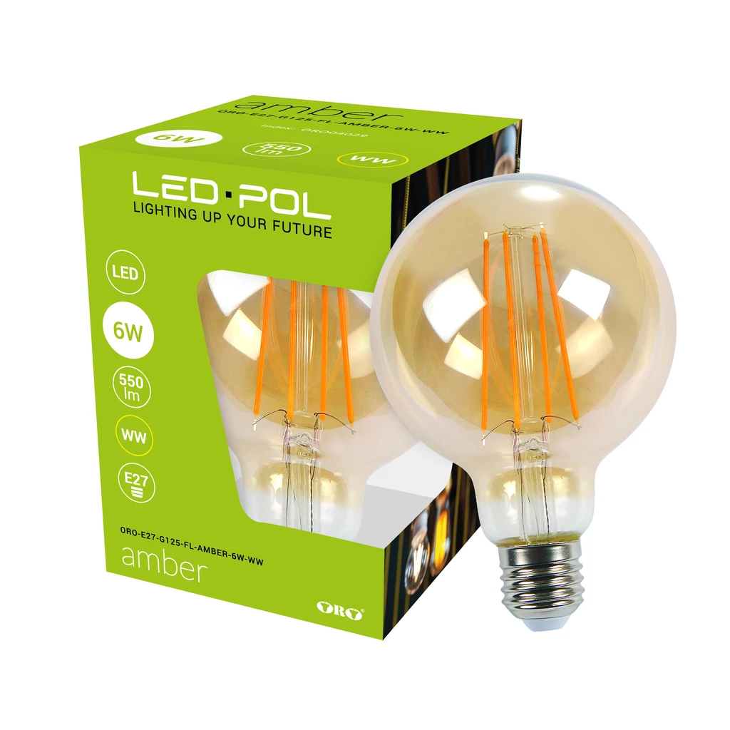 Żarówka ozdobna LED E27 6W barwa ciepła ORO-E27-G125-FL-AMBER-6W