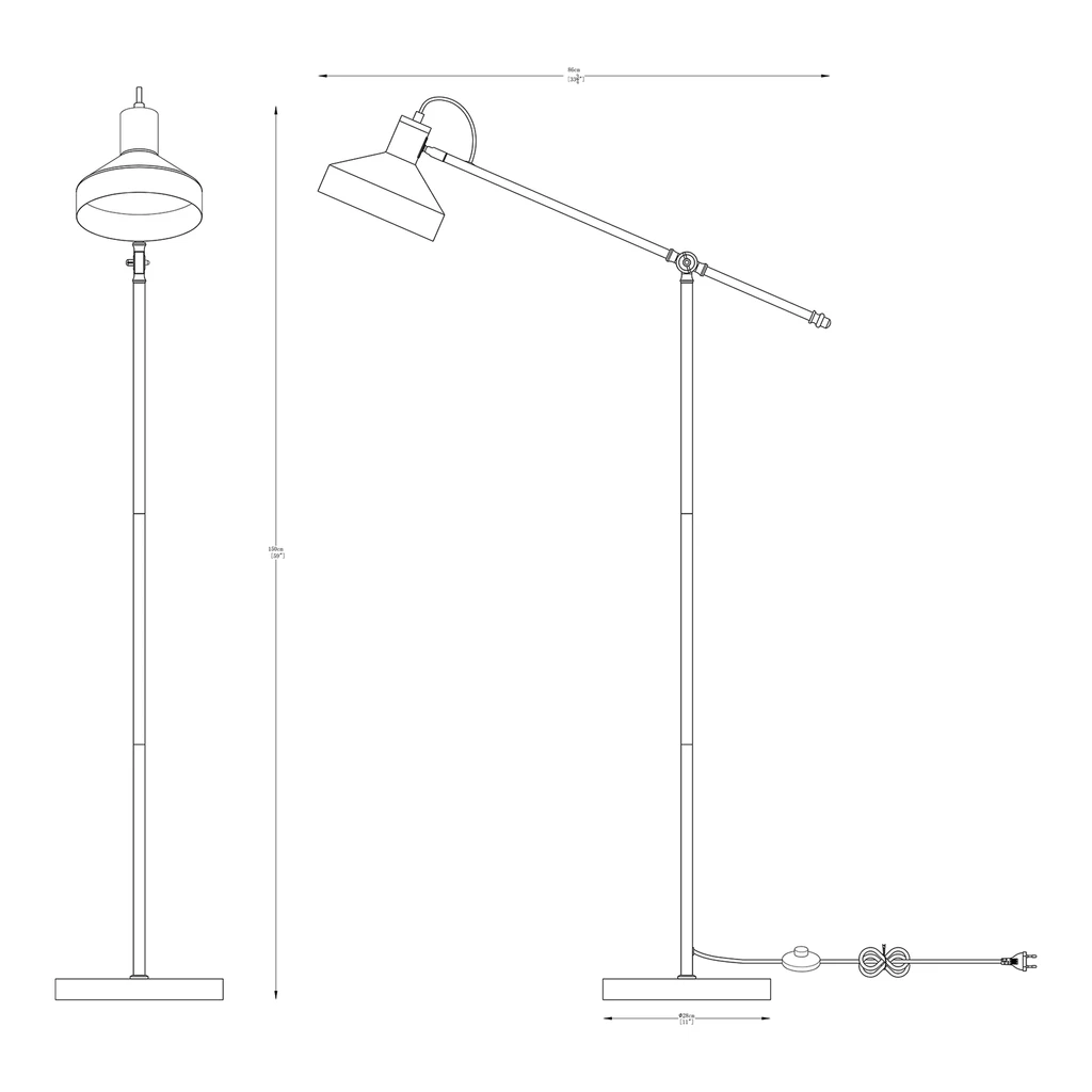 Lampa podłogowa SIGMA z czarnym, ruchomym kloszem i wykończeniami w kolorze złota.