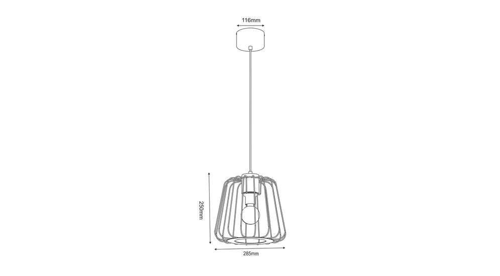 Lampa wisząca czarna jasne drewno TRAD I - wymiary.